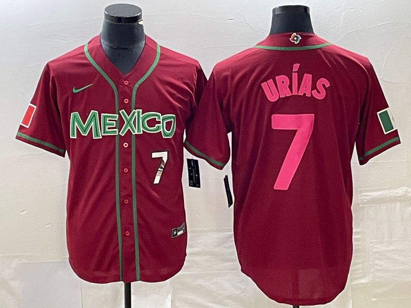 Men 2023 World Cub Mexico #7 Urias Red pink Nike MLB Jersey10